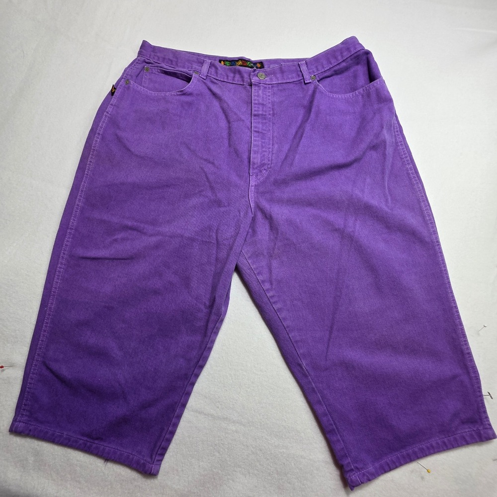 Vintage Sasson Purple Denim Shorts High Waisted Longline Wide Leg 90s women's 16